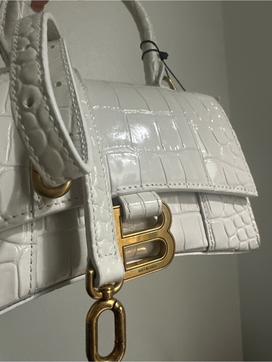 Balenciaga Handbags - Balenciaga White Croc-Embossed XS Hourglass Top Handle Bag